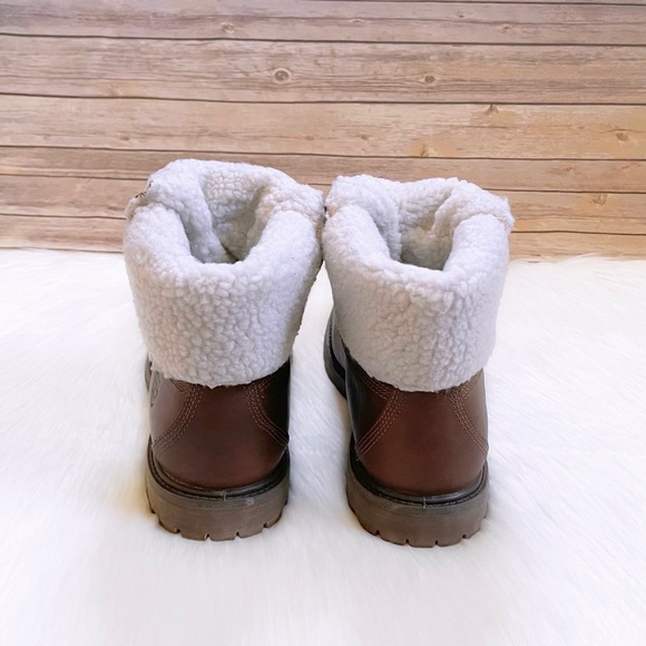 Timberland Women’s Authentics Teddy Fleece Waterproof Fold Down Brown Boot - Picture 3 of 9